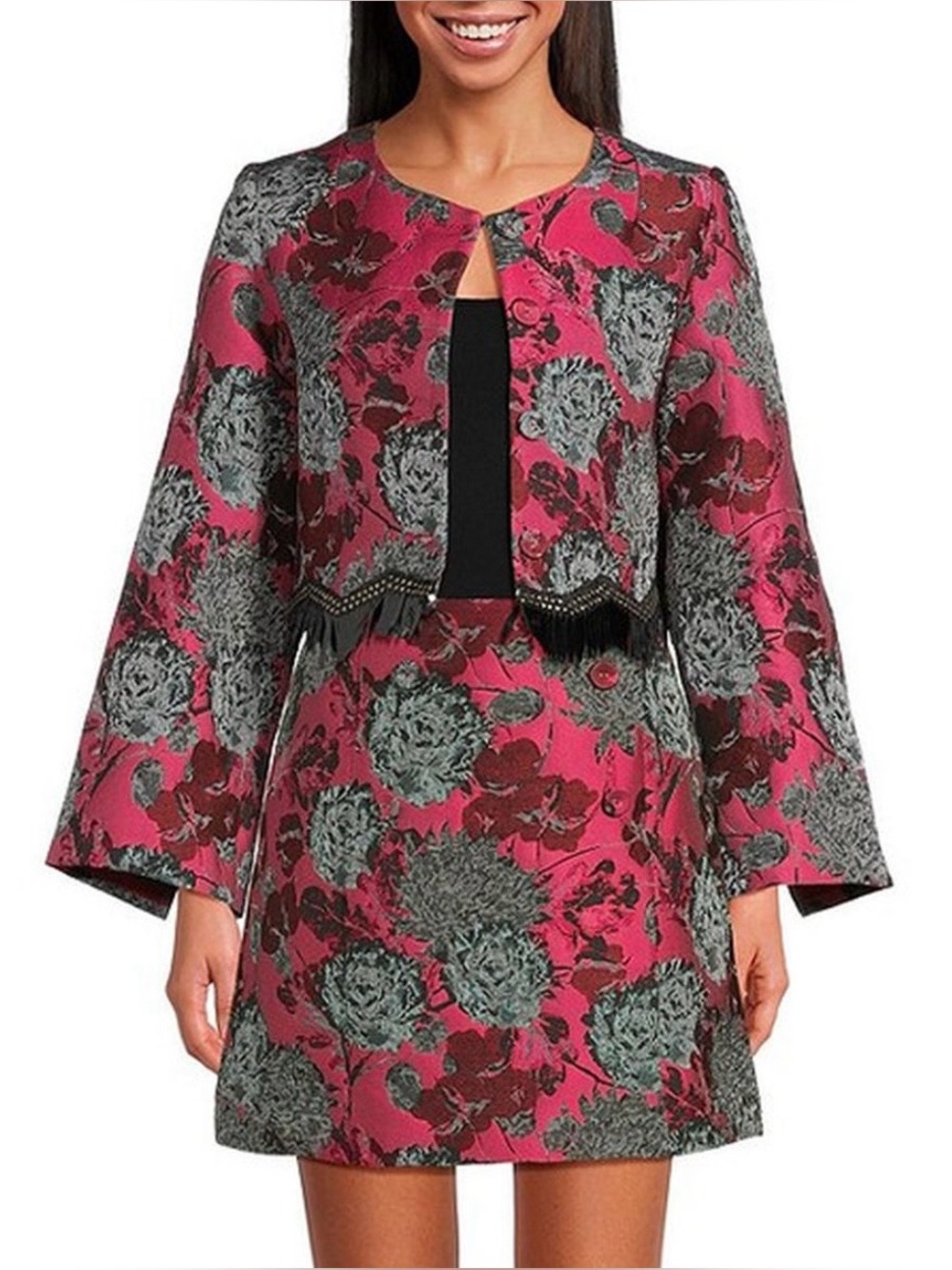 NWT Abbey Glass Kennedy Jacket and Skirt: Bright Pink Vintage  Jacquard Sz XS